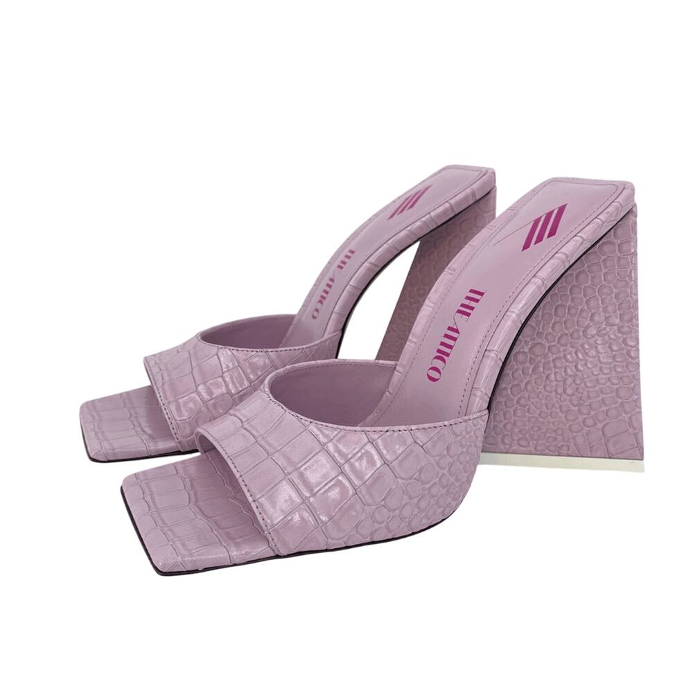 THE ATTICO Womens Devon Slide Sandals Size 37 Square Toe Leather Lavender